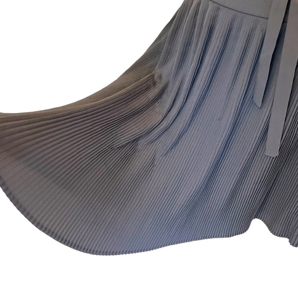 Leifsdottier (Anthropologie) Grey Plisse Skirt with Yoke Drop Waist and Sash - Picture 7 of 14